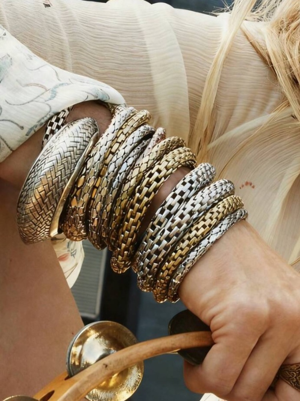 Gilded Heritage Woven Bracelet Sophisticated Gold and Silver Jewelry